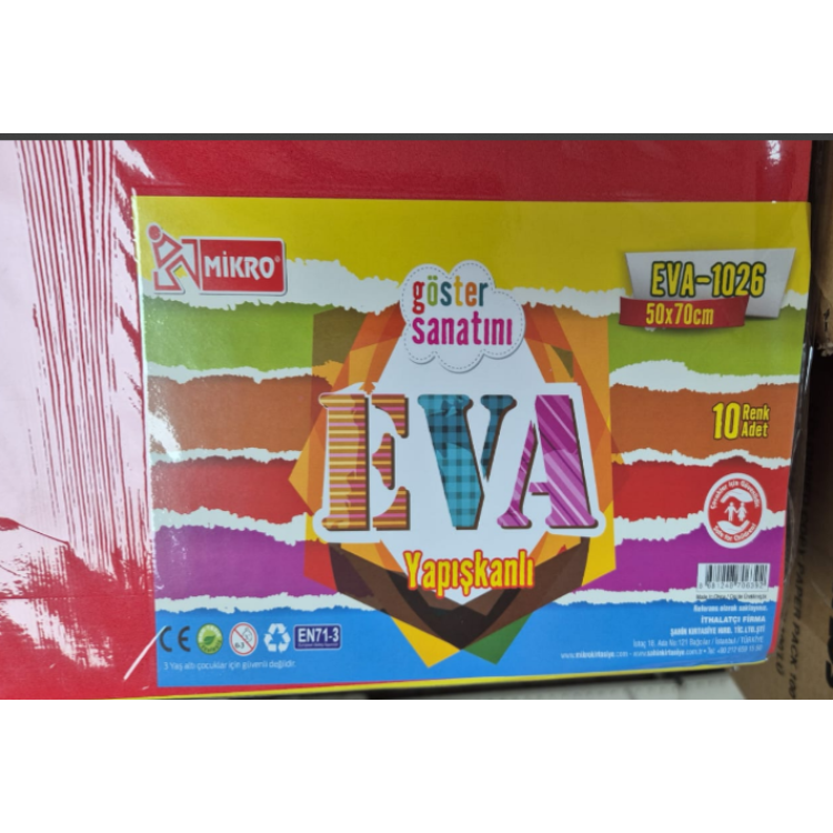 MİKRO EVA-1026 OKUL EVA DÜZ 50X70 KARIŞIK (10LUPOŞET)