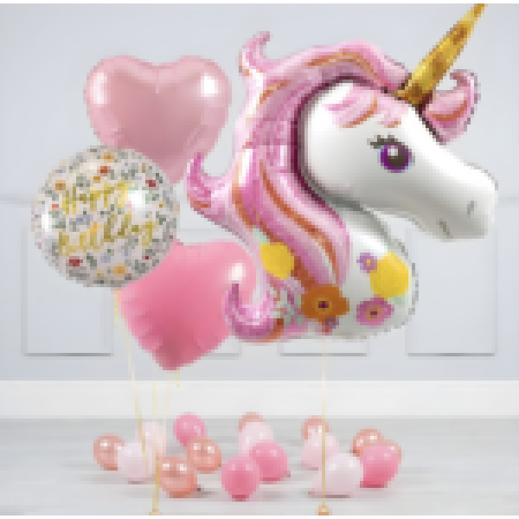 Unicorn Çiçekli Folyo Balon 126X92 HELYUM