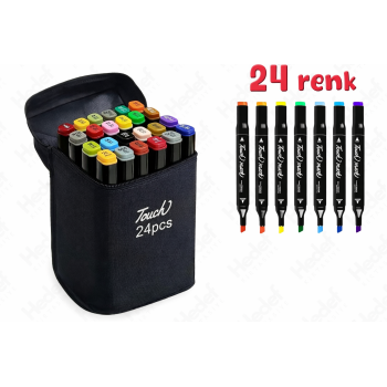 ÇİFT TARAFLI ÇANTALI MARKER ÇİZİM KALEMİ 12 RENK