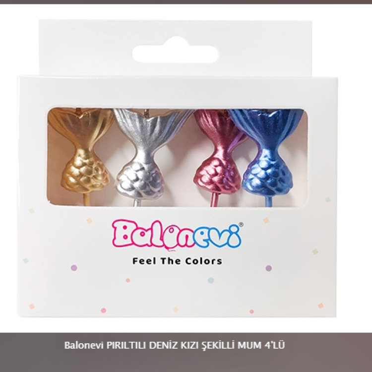 Balonevi PIRILTILI DENİZ KIZI ŞEKİLLİ MUM 4'LÜ