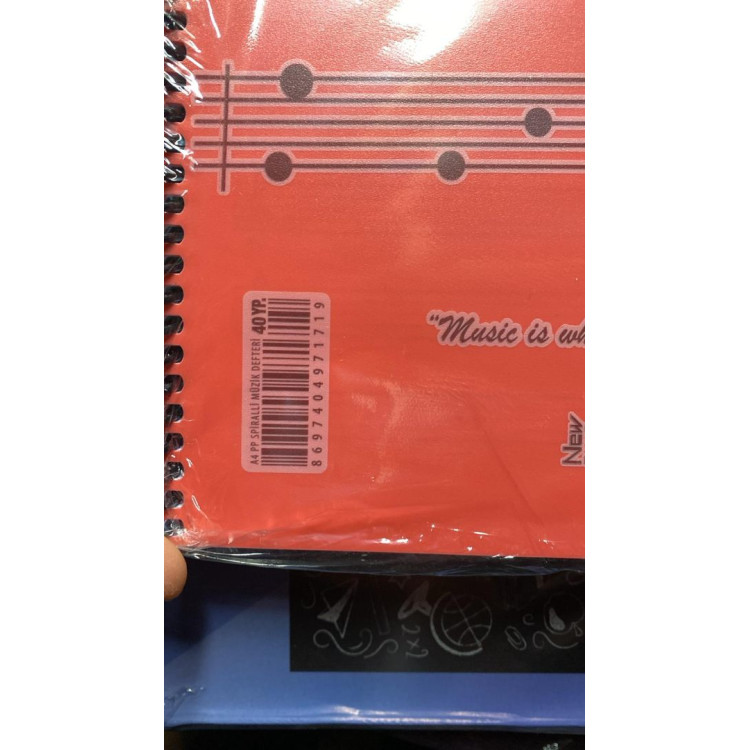 MÜZİK DEFTERİ A4 BÜYÜK SPİRALLİ PP KAPAK 40YP. (BOX12) *DF