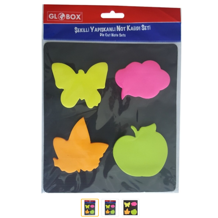 GLOBOX 2530 ŞEKİLLİ YAPIŞKANLI NOTLUK POST-İT 4LÜ ETİKET (BOX12)