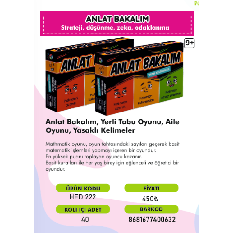 ANLAT BAKALIM YERLİ TABU OYUNU AİLE OYUNU YASAKLI KELİMELER