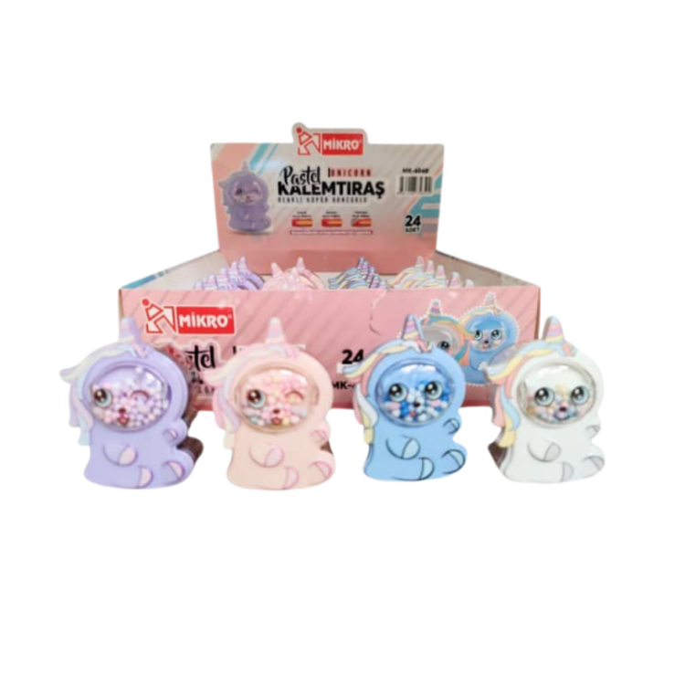 MİKRO MK-4040 UNICORN RENKLİ KÖPÜK BONCUKLU KALEMTRAŞ 24'LÜ