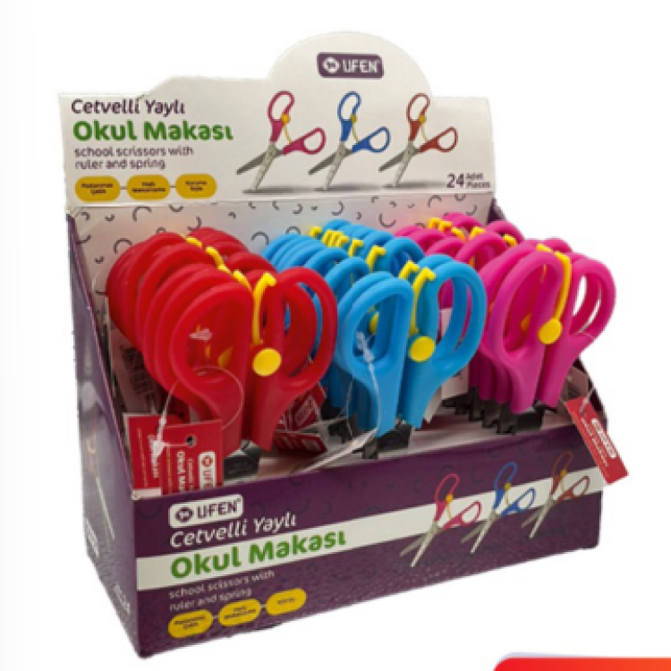 UFEN YAYLI CETVELLİ OKUL MAKASI 24LÜ