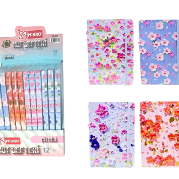 MİKRO A5-06 PASTEL FLOWERS 80 YAPRAK NOT DEFTERİ 12'Lİ