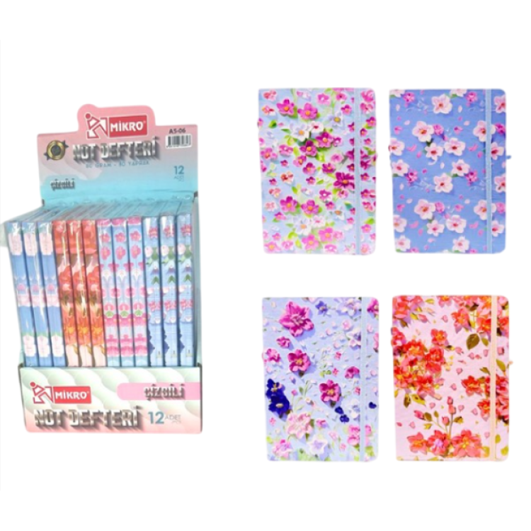 MİKRO A5-06 PASTEL FLOWERS 80 YAPRAK NOT DEFTERİ 12'Lİ