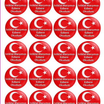 MOTİVASYON ROZETİ İSTİKLAL MARŞIMIZI EZBERE OKUDUM 20Lİ MOTİVASYON ROZETİ İSTİKLAL MARŞIMIZI EZBERE OKUDUM 20Lİ