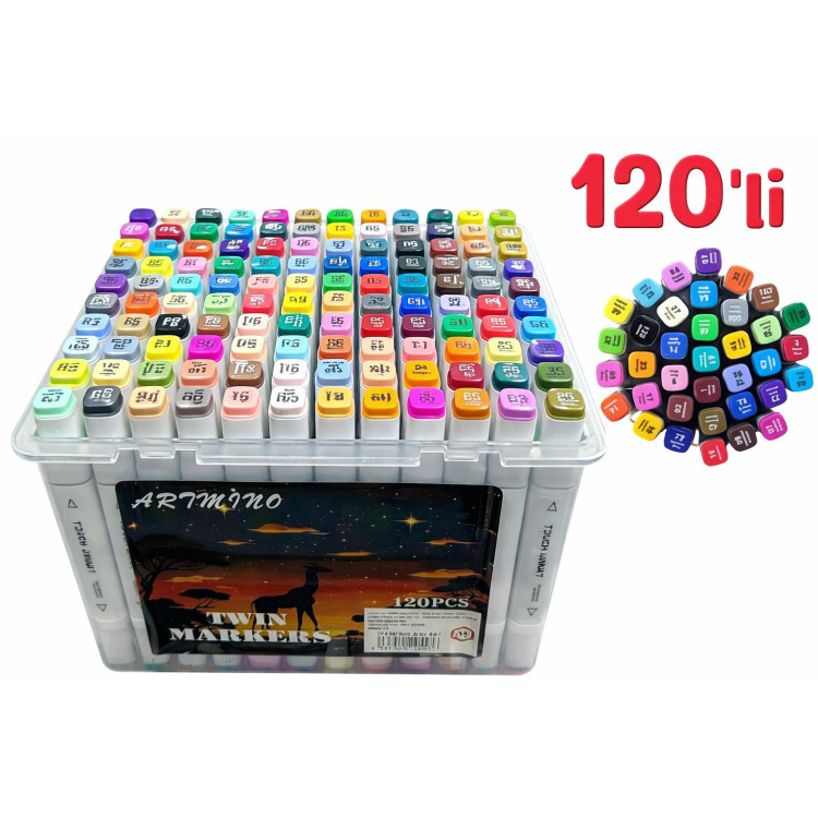 ÇİFT TARAFLI KUTULU MARKER ÇİZİM KALEMİ 120Lİ