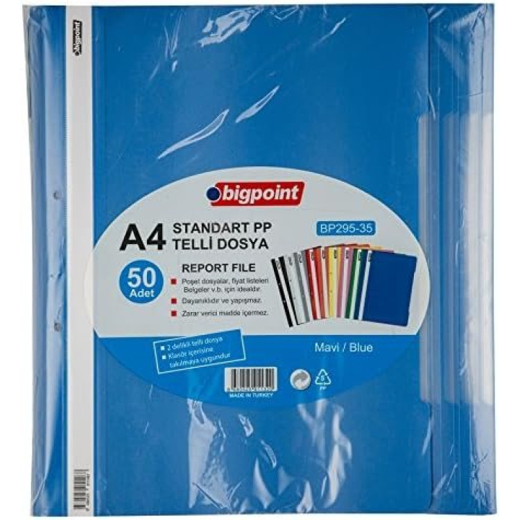 BİGPOİNT A4 ECO TELLİ DOSYA MAVİ 50Lİ