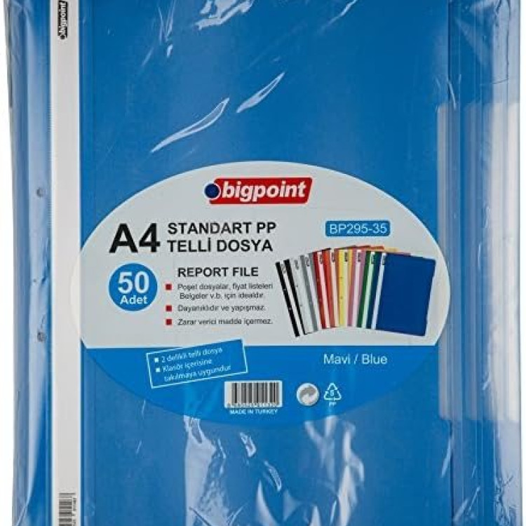 BİGPOİNT A4 ECO TELLİ DOSYA MAVİ 50Lİ BİGPOİNT A4 ECO TELLİ DOSYA MAVİ 50Lİ