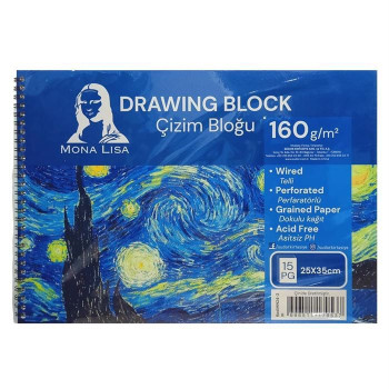 MONALİSA ÇİZİM BLOĞU TELLİ 25X35 15YPRK.160GR MONALİSA ÇİZİM BLOĞU TELLİ 25X35 15YPRK.160GR