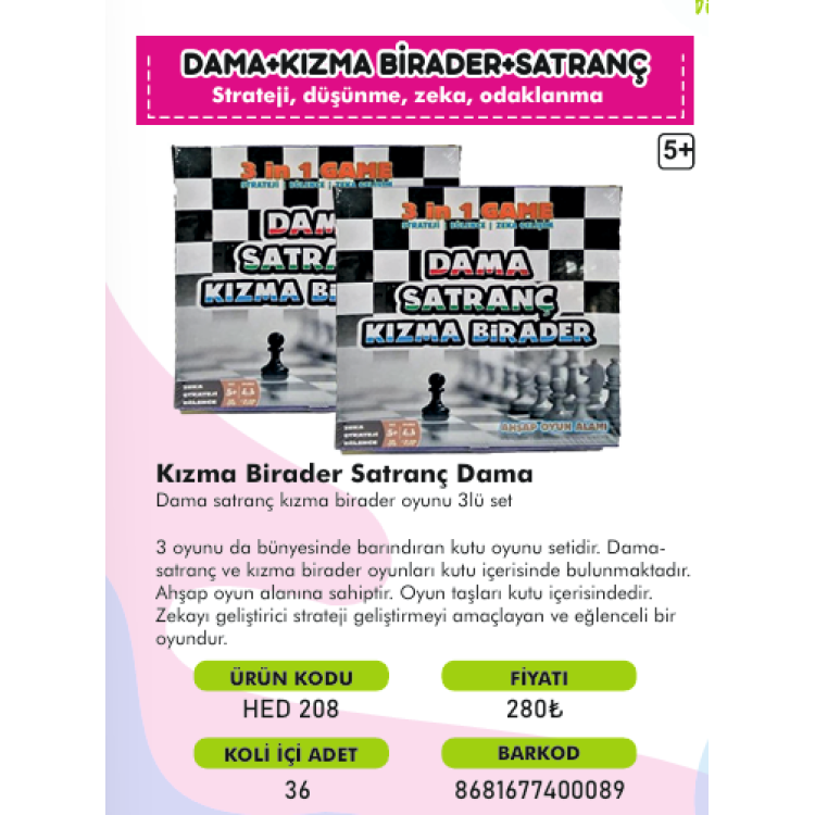 KIZMA BİRADER SATRANÇ DAMA