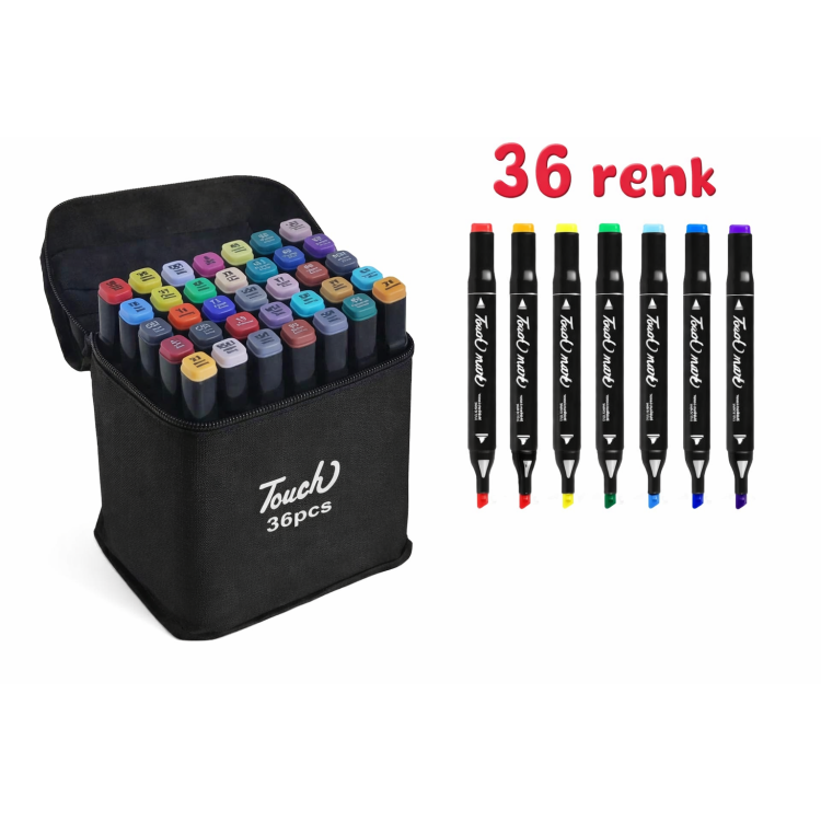 ÇİFT TARAFLI ÇANTALI MARKER ÇİZİM KALEMİ 36 RENK