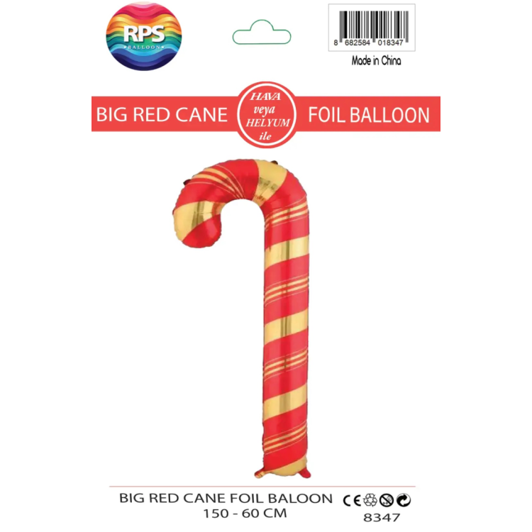 Büyük Kırmızı Baston Folyo Balon 8347 150X60CM