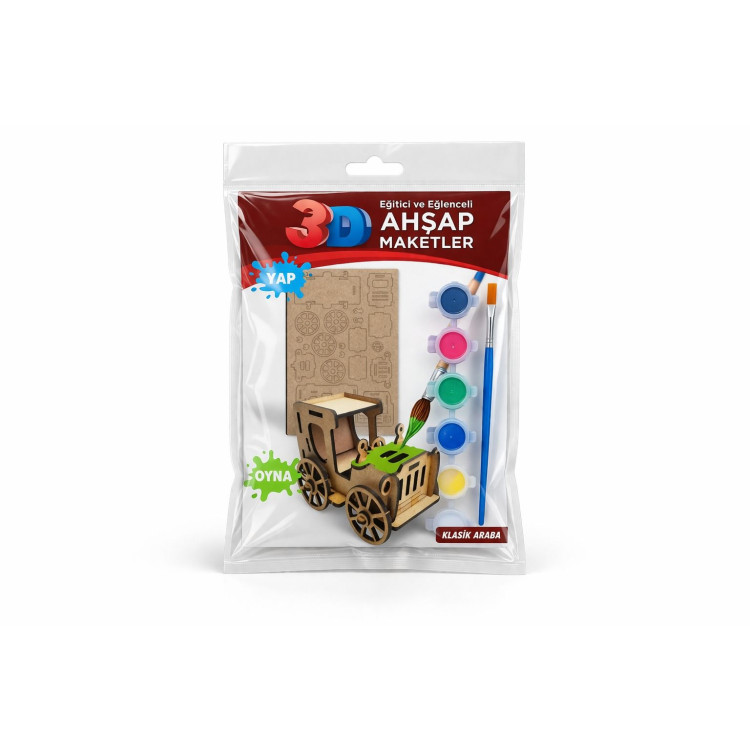 POŞETTE AHŞAP MAKET BOYAMA SETİ (MAKET-6RENK BOYA-FIRÇASI)