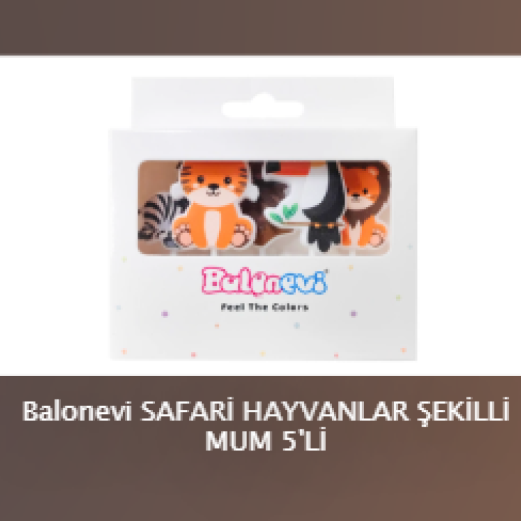 Balonevi SAFARİ HAYVANLAR ŞEKİLLİ MUM 5'Lİ