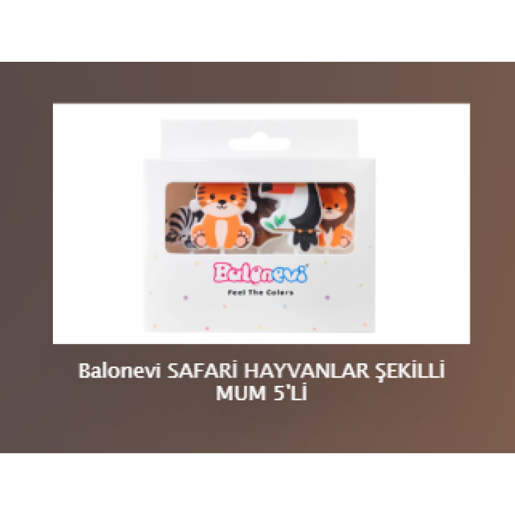 Balonevi SAFARİ HAYVANLAR ŞEKİLLİ MUM 5'Lİ