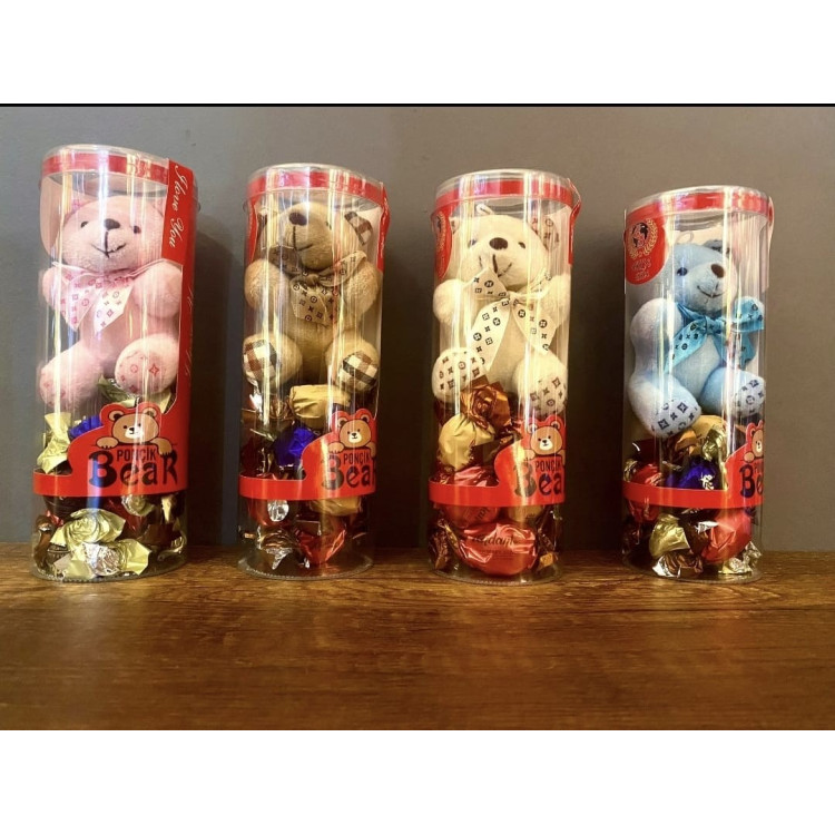 ÇİKOLATALI POPÇİK AYICIK KUTUSU PELUŞ 12CM ANAHTARLIK +ÇİKOLATA