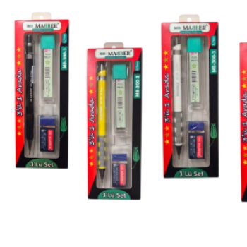 MABBER MB-300-3 0.7 VERSATİL KALEM+MİN+SİLGİ SETİ #2 MABBER MB-300-3 0.7 VERSATİL KALEM+MİN+SİLGİ SETİ #2
