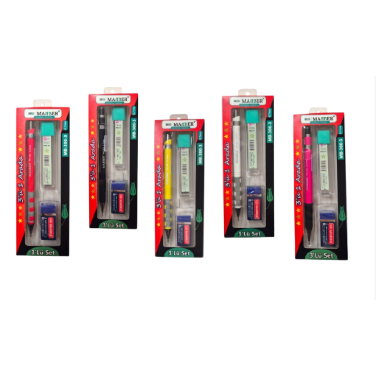 MABBER MB-300-3 0.7 VERSATİL KALEM+MİN+SİLGİ SETİ