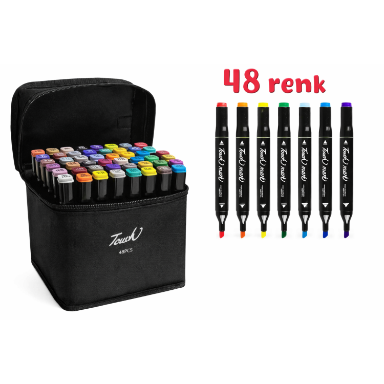 ÇİFT TARAFLI ÇANTALI MARKER ÇİZİM KALEMİ 48 RENK