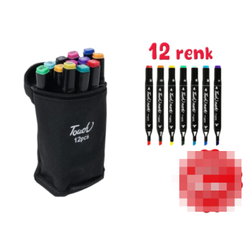 12 RENK AKRİLİK ÇİFT TARAFLI MARKÖR KALEM ÇANTALI