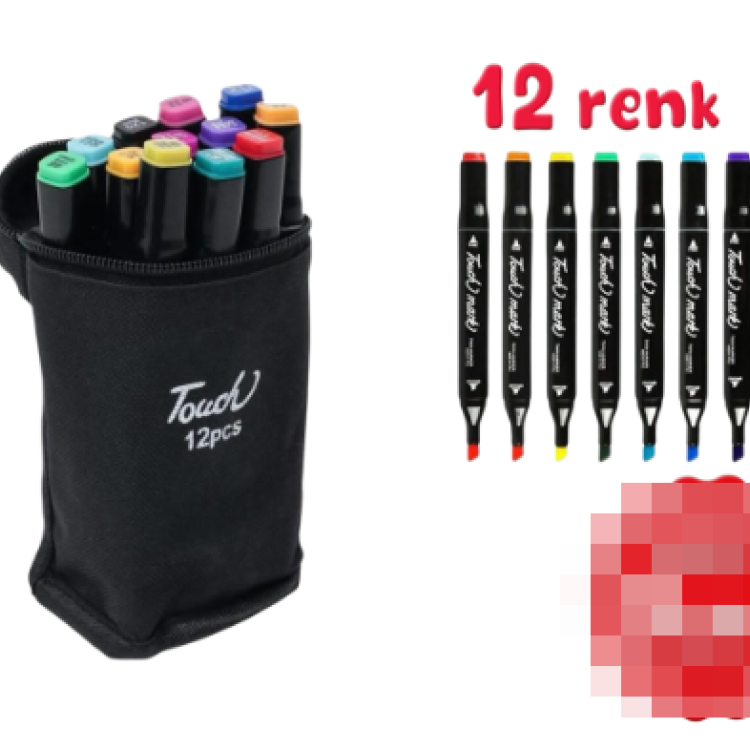 12 RENK AKRİLİK ÇİFT TARAFLI MARKÖR KALEM ÇANTALI