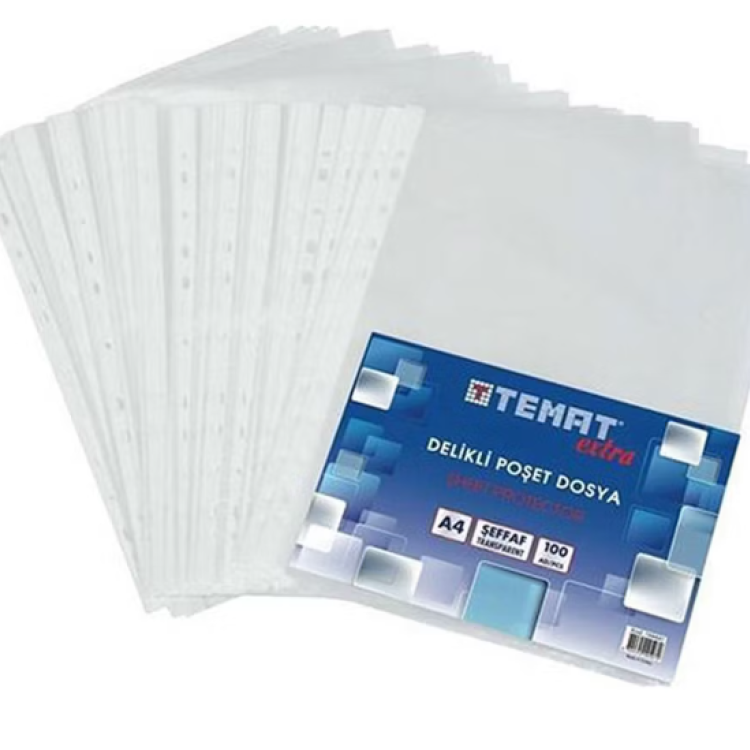 TEMAT ŞEFFAF DELİKLİ POŞET DOSYA 100LÜ