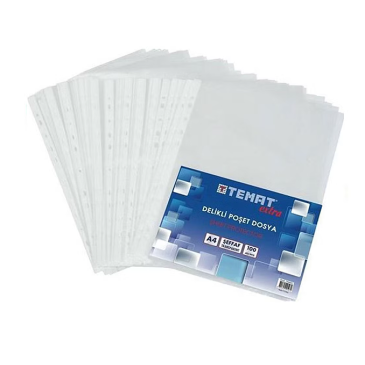 TEMAT ŞEFFAF DELİKLİ POŞET DOSYA 100LÜ