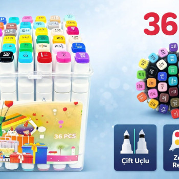 ÇİFT TARAFLI KUTULU MARKER ÇİZİM KALEMİ  36LI