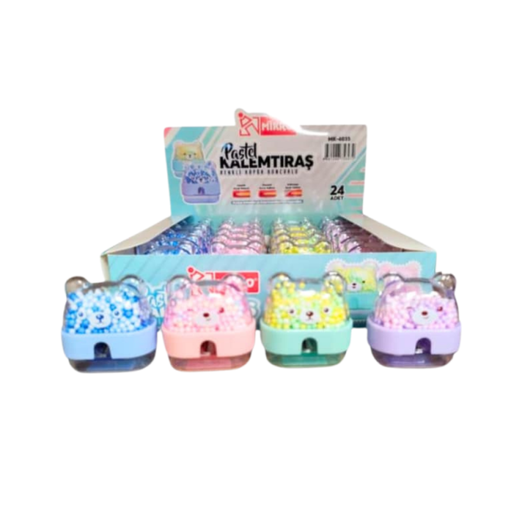 MİKRO MK-4035 PASTEL RENKLİ KÖPÜK BONCUKLU KALEMTRAŞ 24'LÜ *24