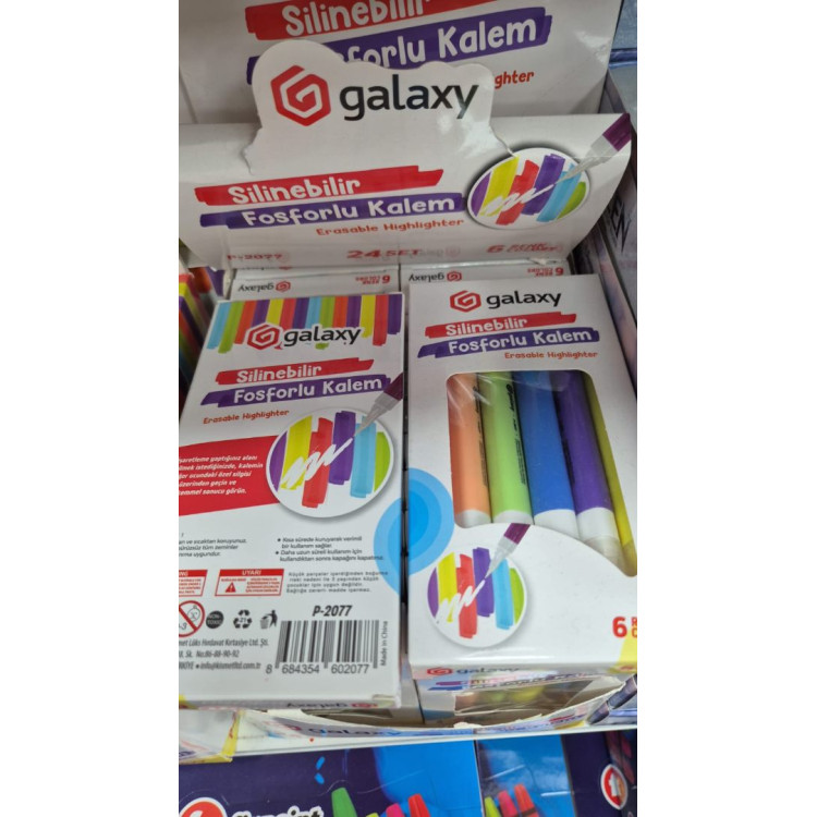GALAXY P-2077 SİLİNEBİLRİ FOSFORLU KALEM 6RENK (BOX24)