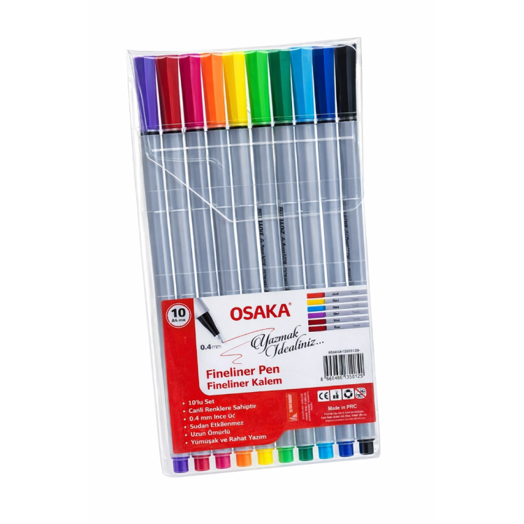 Osaka Fineliner Trio Pen Renkli Kalem Set 0.4 mm 10'lu (BOX20)