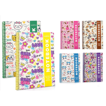 KROP 17X24 DESENLİ KARTON KAPAK SPİRALLİ 80YP. STİCKERLI ÇİZGİLİ DEFTER 12Lİ