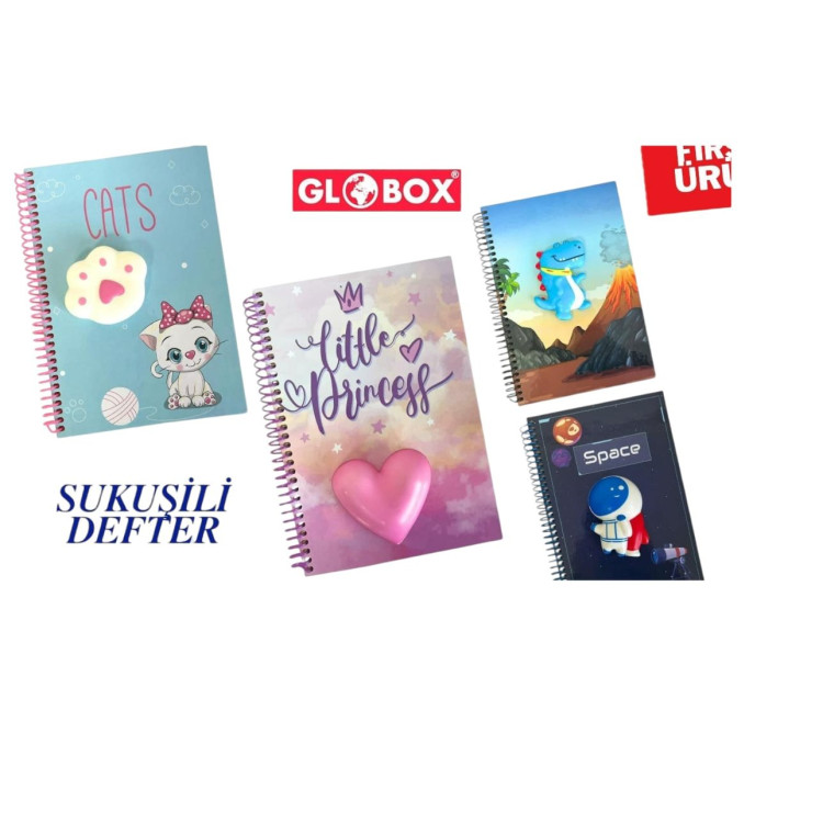 GLOBOX 3615 SQUİSHİ SUKUŞİLİ ÇİZGİLİ DEFTER 14X20CM SPİRALLİ