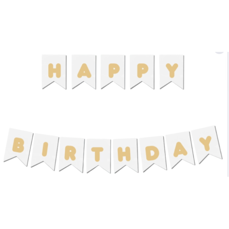 Banner Beyaz-Altın Happy Bırthday