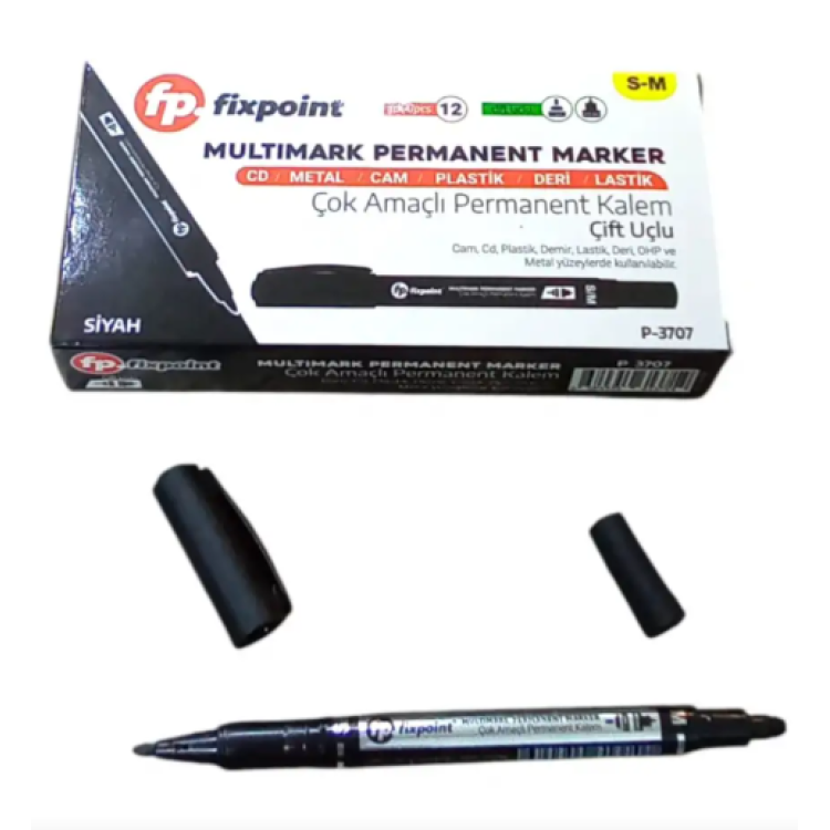 FİXPOİNT P-3707 ÇİFT TARAFLI CD ASETAT KALEMİ SİYAH 12Lİ