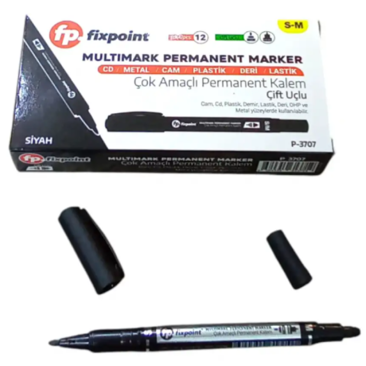 FİXPOİNT P-3707 ÇİFT TARAFLI CD ASETAT KALEMİ SİYAH 12Lİ