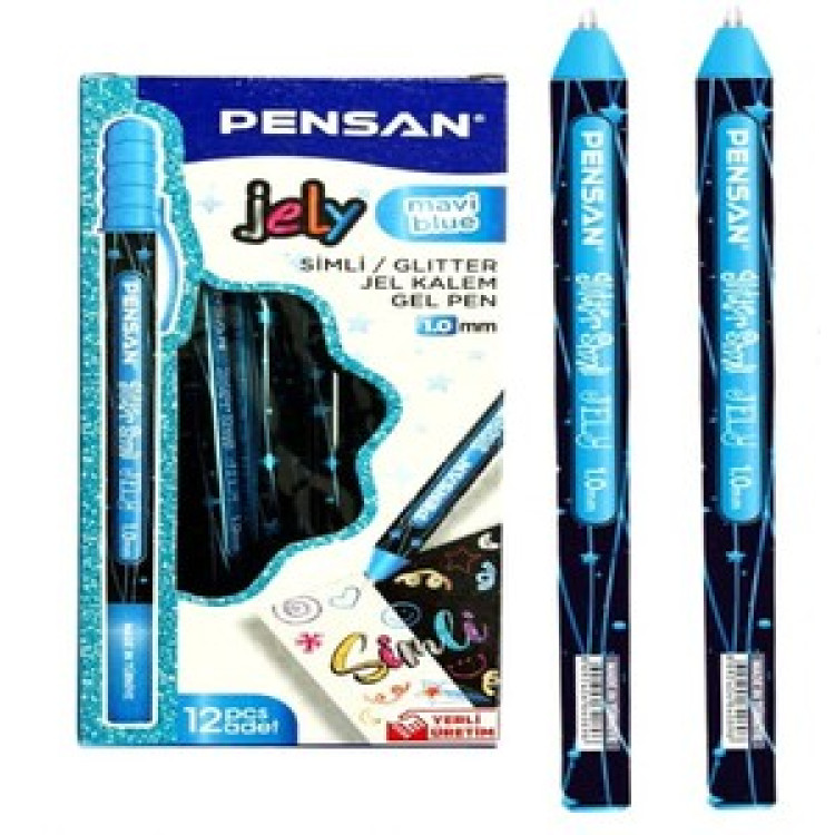 PENSAN 2800 MAVİ JELY GLİTTER SİMLİ JEL KALEM 12Lİ *50