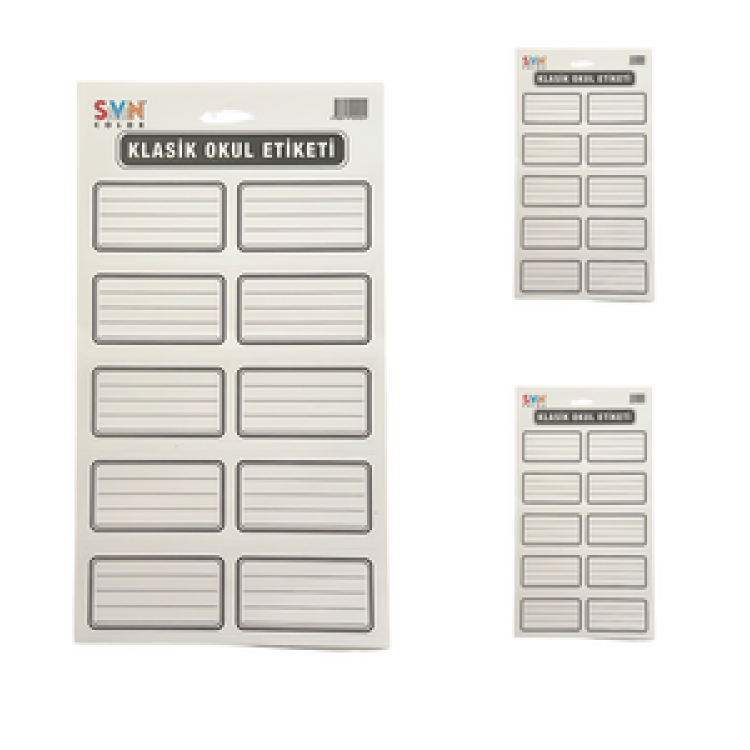 SVN BLİSTERLİ KLASİK OKUL ETİKETİ 3 LÜ 50li PAKET*50
