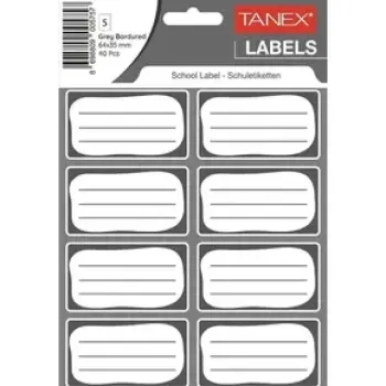TANEX BRD-7003 BORDÜRLÜ GRİ ÇİFT SIRA OKUL ETİKETİ 10'LU *50