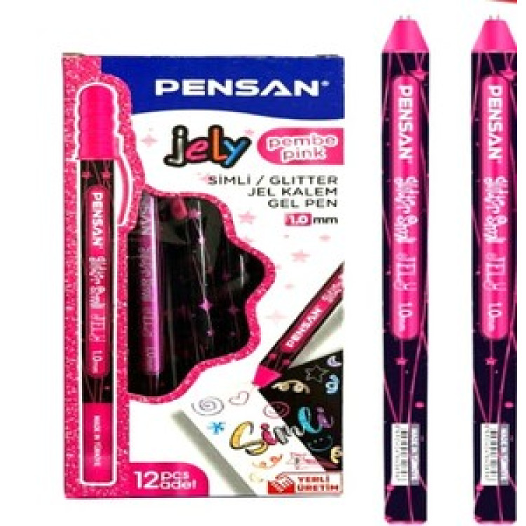 PENSAN 2800 PEMBE JELY GLİTTER SİMLİ JEL KALEM 12'Lİ *50