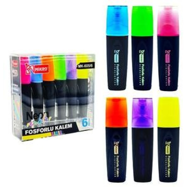 MİKRO MK-605-6 LI NEON RENK FOSFORLU KALEM