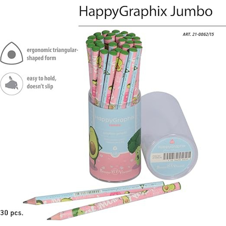 HAPPY GRAPHİX 21-0062-15 JUMBO KURŞUN KALEM  4B 3,5MM AVOKADO 30LU PAKET