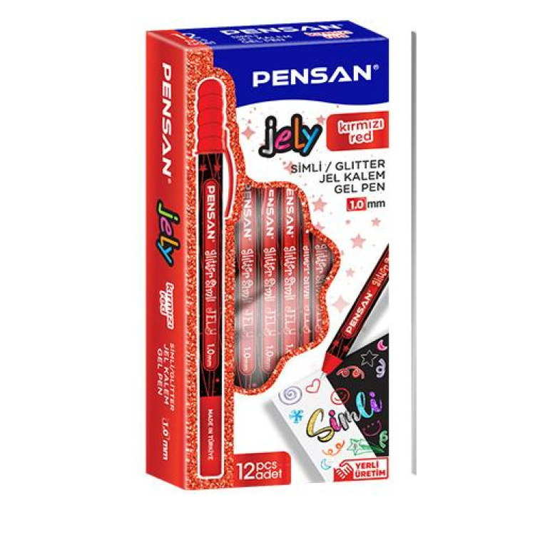 PENSAN 2800 KIRMIZI JELY GLİTTER SİMLİ JEL KALEM 12Lİ *50
