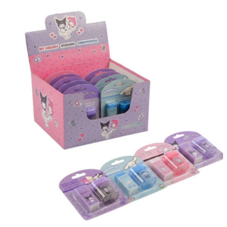 612393 KUROMİ&MY MELODY& CINNAMOROLL KIRTASİYE SETİ KALEMTIRAŞ&SİLGİ 12'Lİ PK