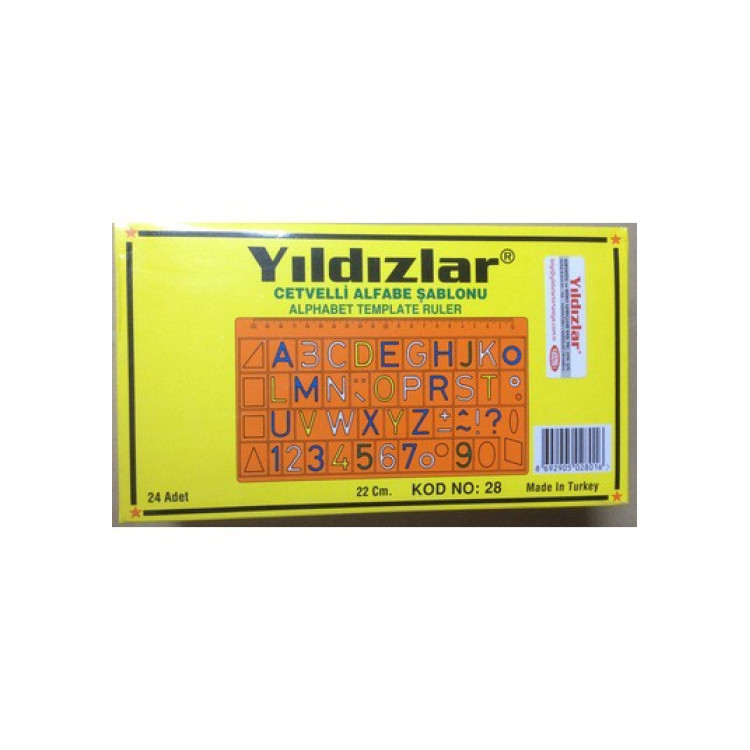 YILDIZLAR CETVELLİ HARF ŞABLONU 22 CM 24LÜ *24