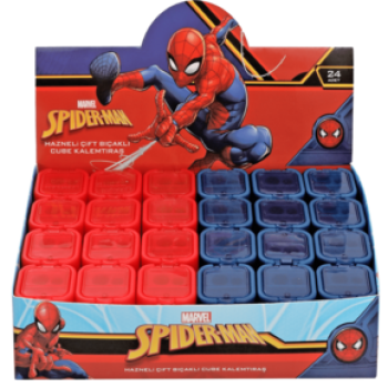 KAMP.SPIDERMAN HAZNELİ ÇİFT BIÇAKLI CUBE KALEMTIRAŞ WEB1-WEB2 24'LÜ ^*30
