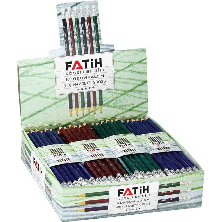 FATİH 16600 KÖŞELİ SİLGİLİ KURŞUN KALEM 144LÜ *24